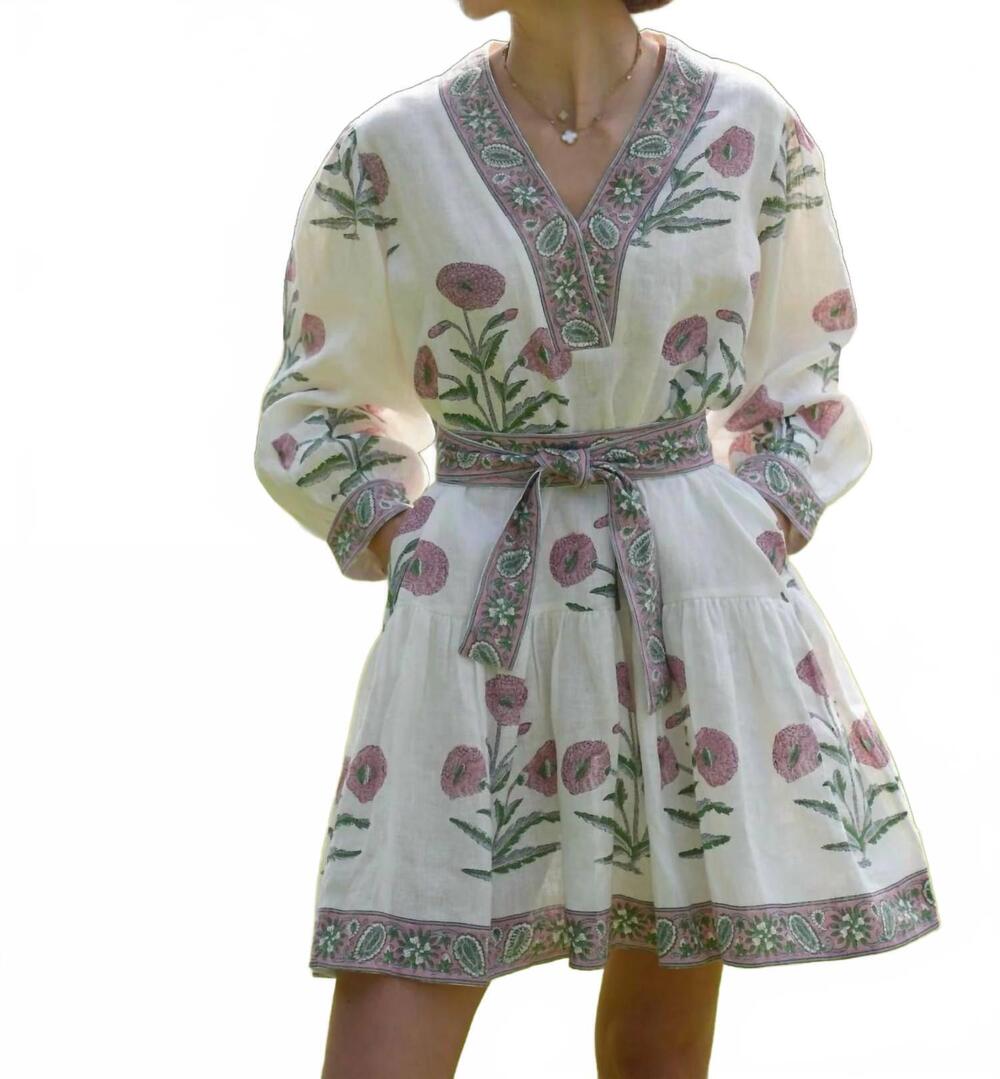NEW MAISON MARIGOLD mykonos mini dress in pink flower